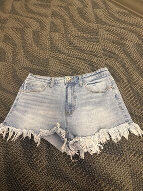 Light Wash Frayed Denim Women's Shorts